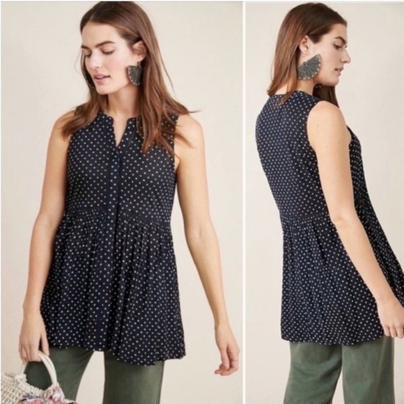Anthropologie Tops - Anthropology Nia tunic button front polka dots tank top sz Large flowy